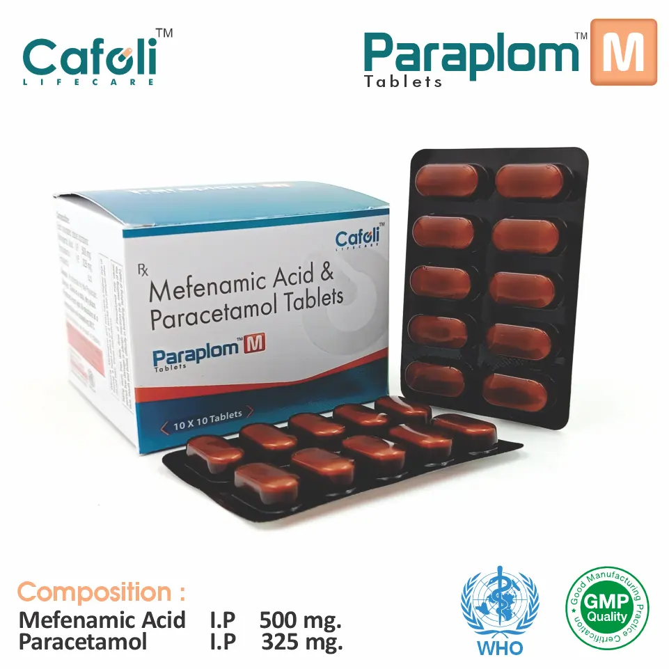 Mefenamic Acid (500mg) + Paracetamol (325mg) Tablet at best price in PCD Pharma Franchise for Pain Relief.